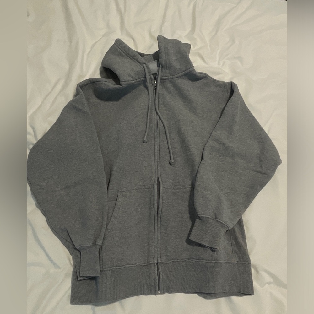 TNA CozyAF sweat fleece boyfriend zip up hoodie, size 1 (dark grey)